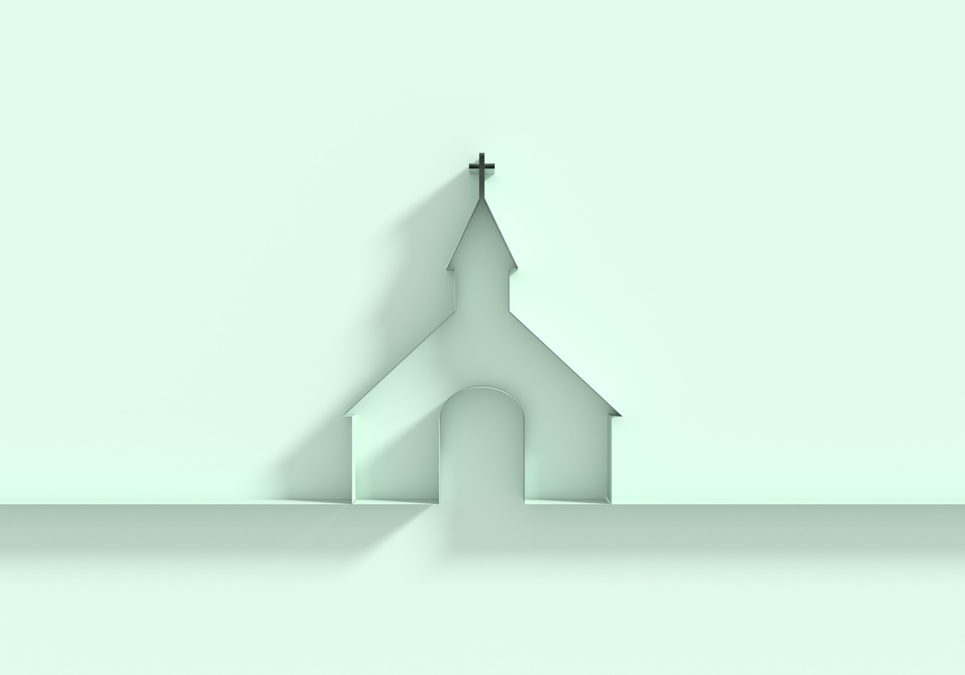Church building emblem. Community worship unity symbol. 3D render